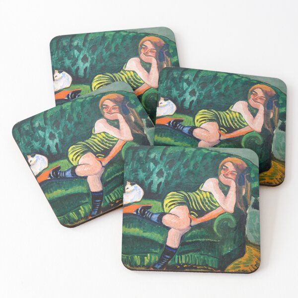 Item preview, Girl on a Green Sofa with a Cat - Max Pechstein - Digitally Remastered / Colored designed and sold by HeavyHits.
