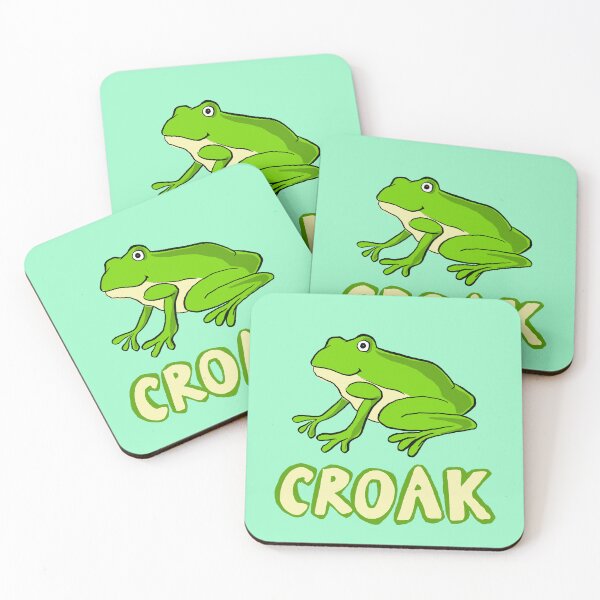 Item preview, ‘Croak’ frog cartoon with neon blue / green / teal background  designed and sold by skunkandpumpkin.