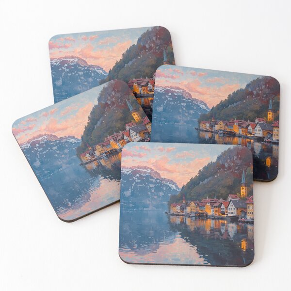 Item preview, Hallstatt Austria Lakeside Village Sunset Art designed and sold by RkskArt.