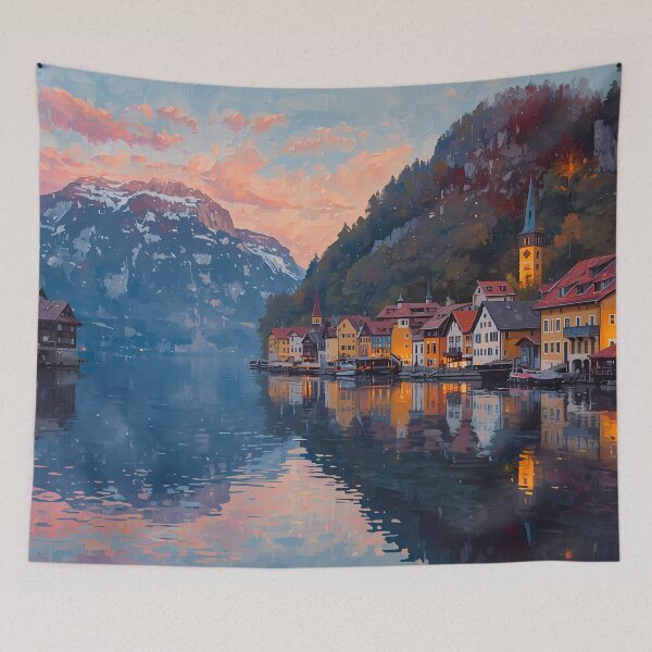 Item preview, Hallstatt Austria Lakeside Village Sunset Art designed and sold by RkskArt.