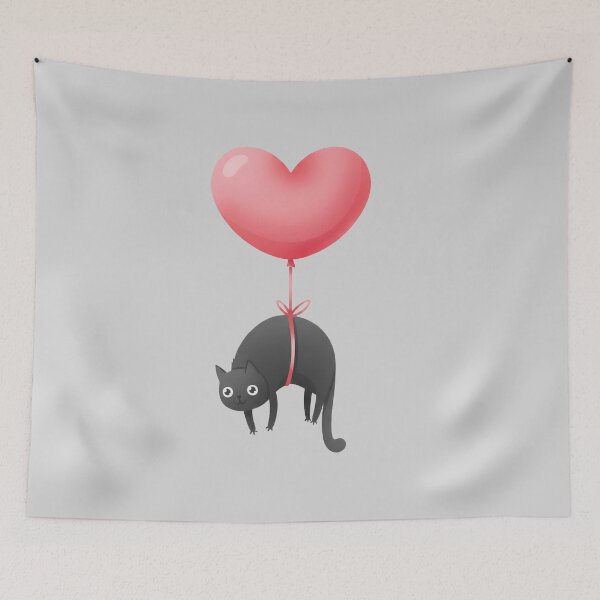 Item preview, Cat Floating with Heart Balloon designed and sold by LifeParody.
