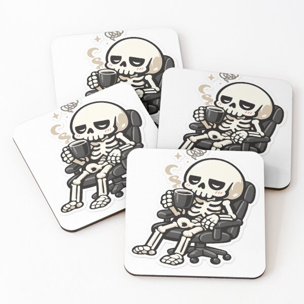 Item preview, Cute Tired Skeleton Drinking Coffee Sticker designed and sold by ms0026.