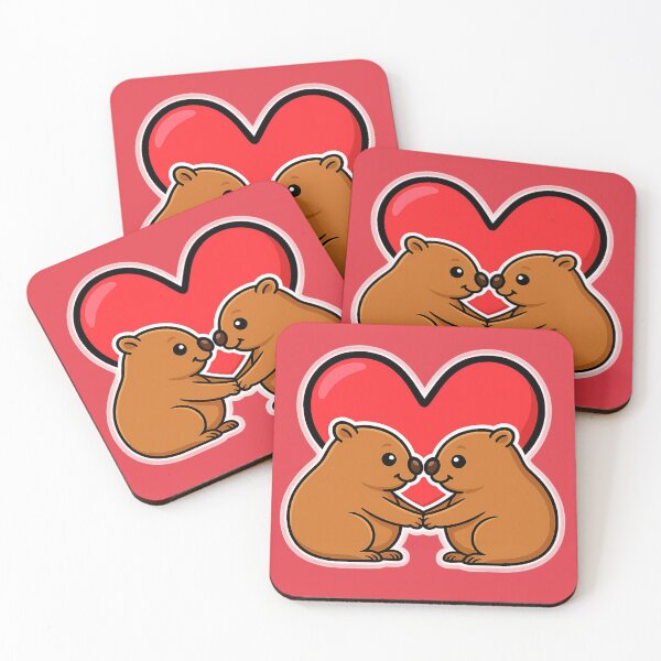 Item preview, Kissing Wombats Valentine Illustration - Cute Wombat Couple Heart Love Art, Romantic Australian Wildlife Design designed and sold by AnTartstudios.