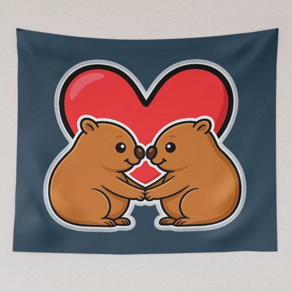 Item preview, Kissing Wombats Valentine Illustration - Cute Wombat Couple Heart Love Art, Romantic Australian Wildlife Design designed and sold by AnTartstudios.