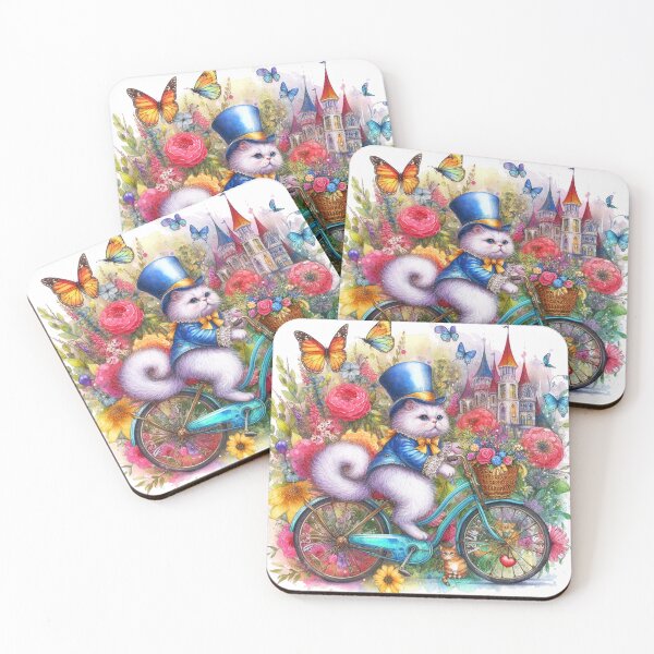 Item preview, Cat Natale Fiaba Bicicletta: Christmas Cat on a Bicycle – Watercolor Charm designed and sold by Arte Cartoon From TagTeam Group.
