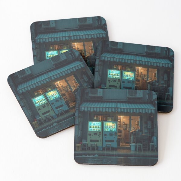 Item preview, Rainy Japanese Storefront with Vending Machines designed and sold by Element Horizon Studio.
