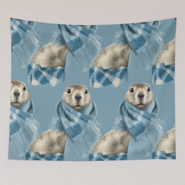 Item preview, Groundhog Wrapped in Blue Plaid Scarf Art designed and sold by Piotrek0001.