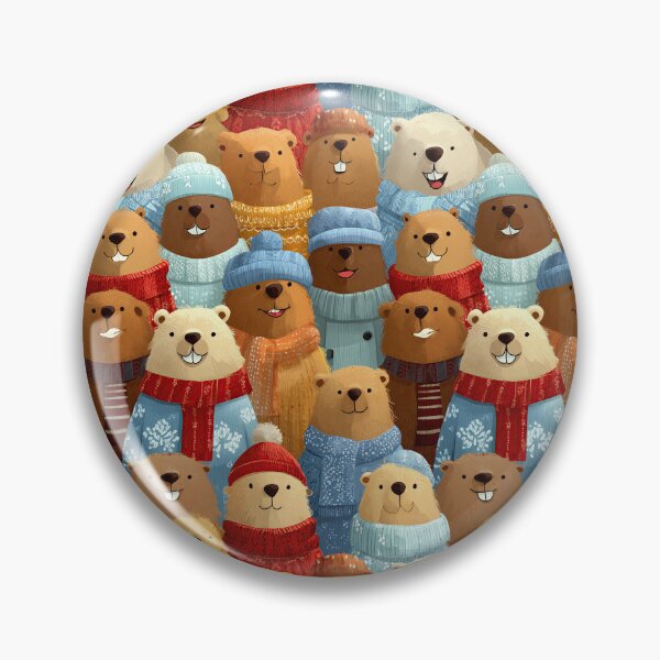 Item preview, Crowd of Groundhogs in Winter Hats Pattern designed and sold by Piotrek0001.