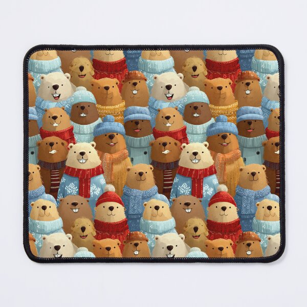 Item preview, Crowd of Groundhogs in Winter Hats Pattern designed and sold by Piotrek0001.