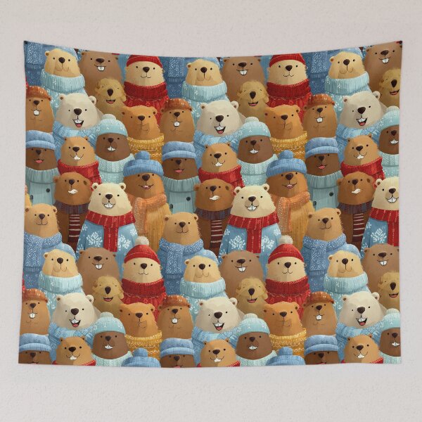 Item preview, Crowd of Groundhogs in Winter Hats Pattern designed and sold by Piotrek0001.