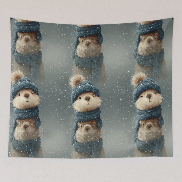 Item preview, Realistic Groundhog Portrait in Snow with Blue Hat designed and sold by Piotrek0001.