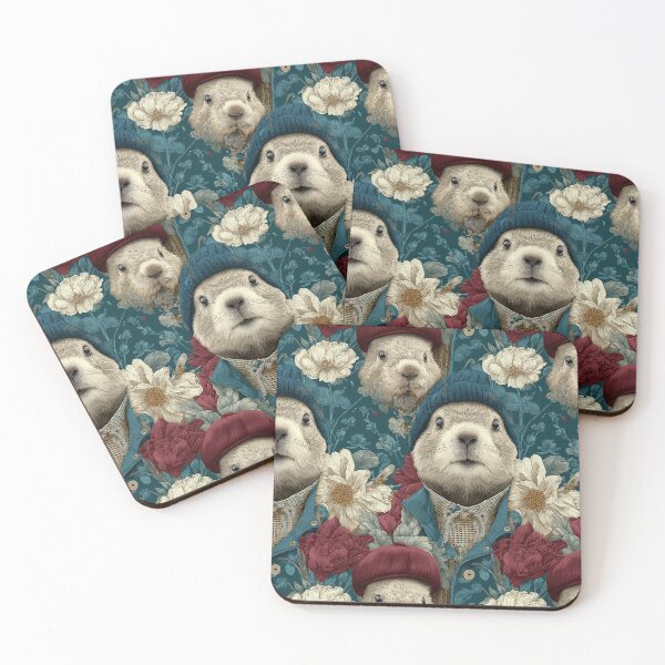 Item preview, Artistic Groundhog in Hat with Winter Flowers designed and sold by Piotrek0001.