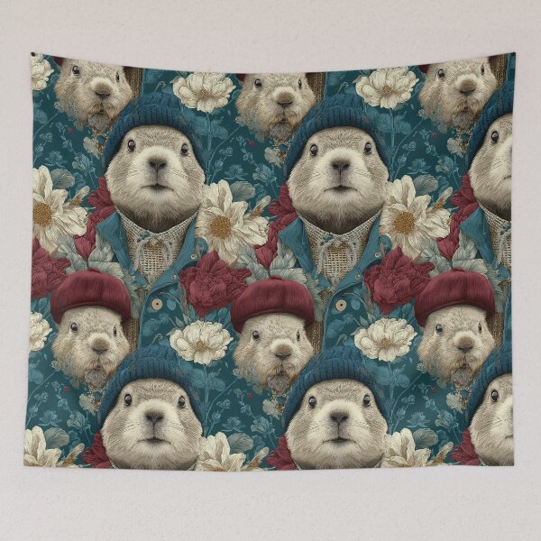 Item preview, Artistic Groundhog in Hat with Winter Flowers designed and sold by Piotrek0001.