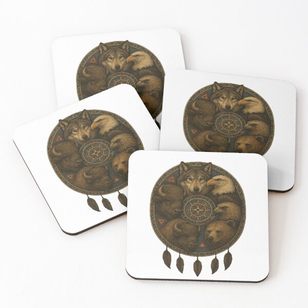 Item preview, Native Spirit Animal Totem – Wolf, Eagle, Bear & Bison Mandala designed and sold by myforestfog.