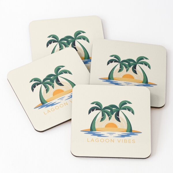 Item preview, Lagoon Vibes Tropical Island Sunset with Palm Trees Art designed and sold by SplashTastic.
