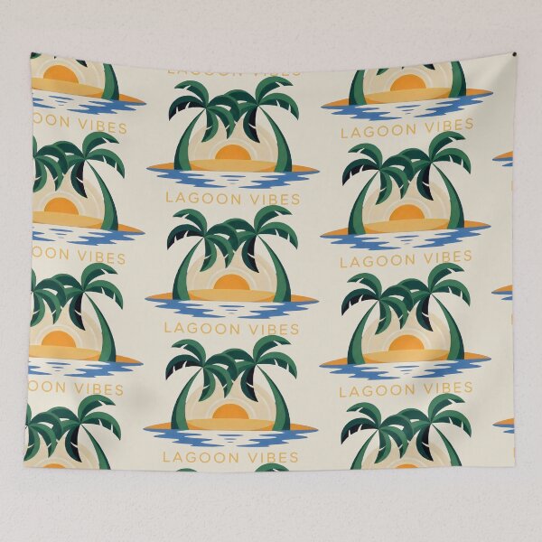 Item preview, Lagoon Vibes Tropical Island Sunset with Palm Trees Art designed and sold by SplashTastic.