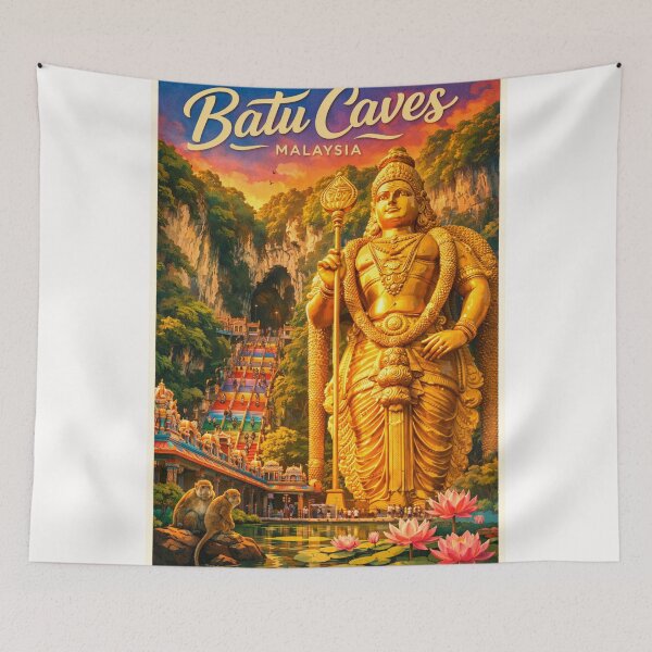Item preview, Batu Caves with Golden Murugan Statue and Lotus Pond – Gombak District, Selangor, Malaysia designed and sold by Places On Earth.