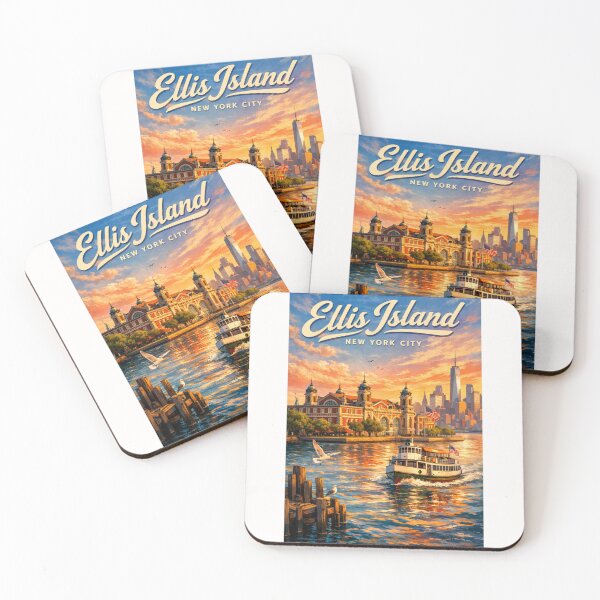 Item preview, Ellis Island with Ferry and New York City Sunset – Liberty Island, NYC designed and sold by Places On Earth.