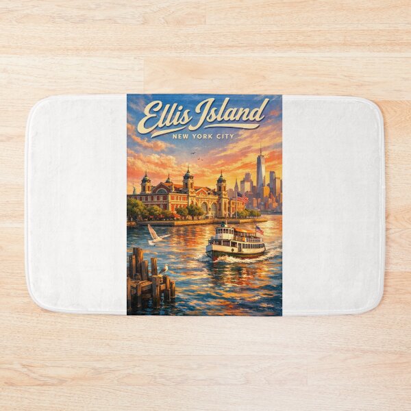 Item preview, Ellis Island with Ferry and New York City Sunset – Liberty Island, NYC designed and sold by Places On Earth.