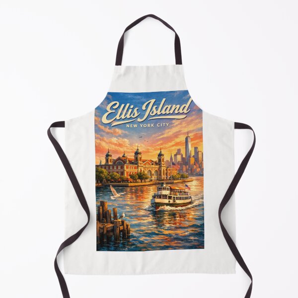 Item preview, Ellis Island with Ferry and New York City Sunset – Liberty Island, NYC designed and sold by Places On Earth.
