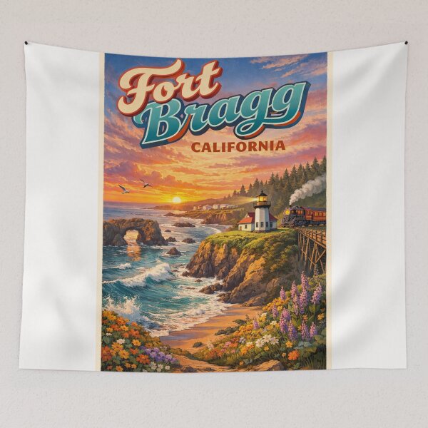 Item preview, Fort Bragg with Coastal Lighthouse and Wildflowers – Mendocino County, California designed and sold by Places On Earth.