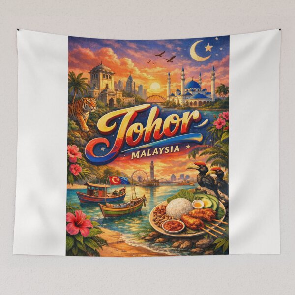 Item preview, Johor Malaysia with Blue Mosque, Boats, and Nasi Lemak – Southern Peninsula Malaysia designed and sold by Places On Earth.