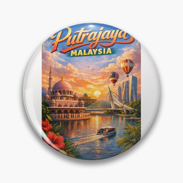 Item preview, Putrajaya Cityscape with Hot Air Balloons and Pink Mosque – Central Malaysia designed and sold by Places On Earth.