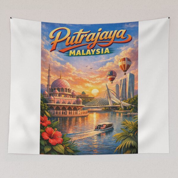Item preview, Putrajaya Cityscape with Hot Air Balloons and Pink Mosque – Central Malaysia designed and sold by Places On Earth.