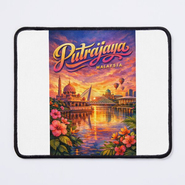 Item preview, Putrajaya Waterway with Mosque, Hot Air Balloons, and Sunset Glow – Malaysia Federal Capital designed and sold by Places On Earth.