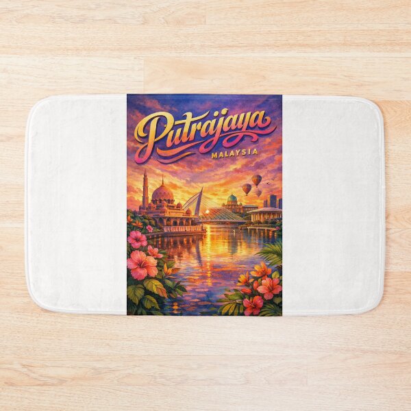 Item preview, Putrajaya Waterway with Mosque, Hot Air Balloons, and Sunset Glow – Malaysia Federal Capital designed and sold by Places On Earth.