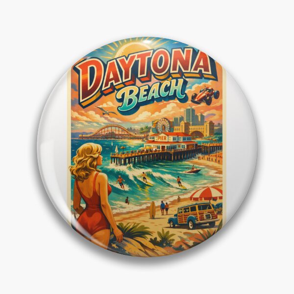 Item preview, Daytona Beach with Pier, Surfers, and Classic Cars – Florida Coast, USA designed and sold by Places On Earth.