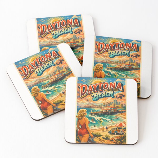 Item preview, Daytona Beach with Pier, Surfers, and Classic Cars – Florida Coast, USA designed and sold by Places On Earth.