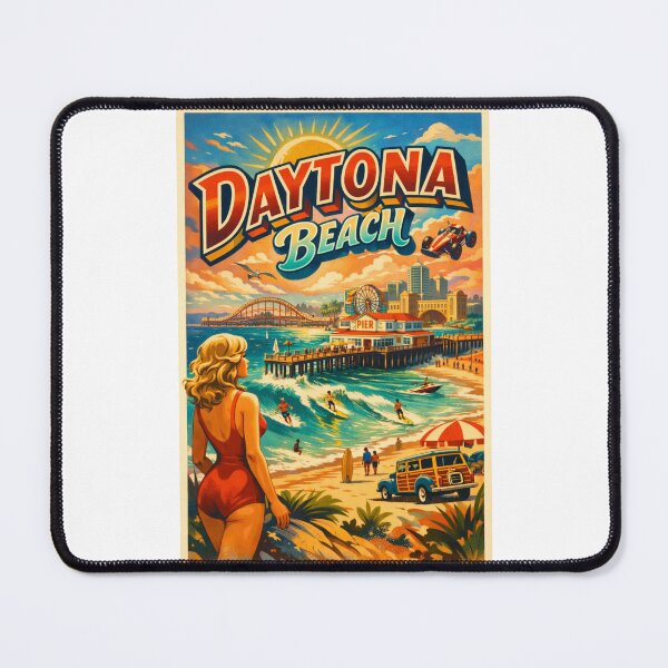 Item preview, Daytona Beach with Pier, Surfers, and Classic Cars – Florida Coast, USA designed and sold by Places On Earth.