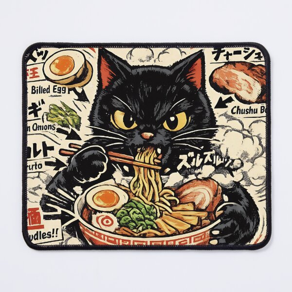 Item preview, Black Cat Eating Ramen Anime Art designed and sold by D2SLabTH.