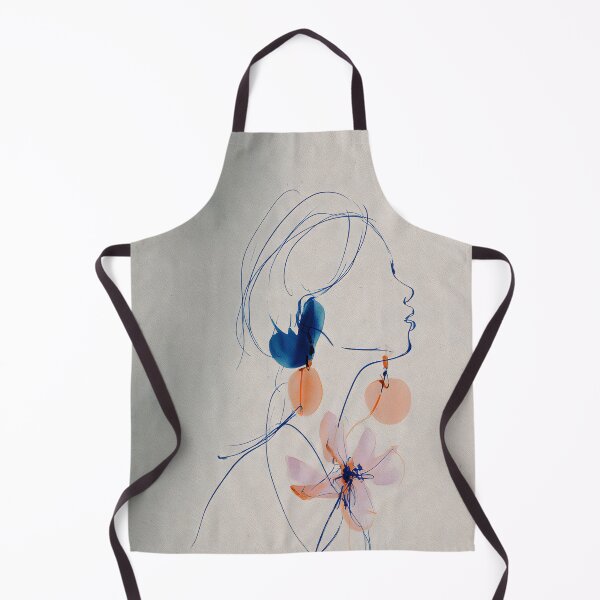 Item preview, Modern Line Art Muse | Indigo Blue and Peach Floral Portrait designed and sold by FlowNestStudio.
