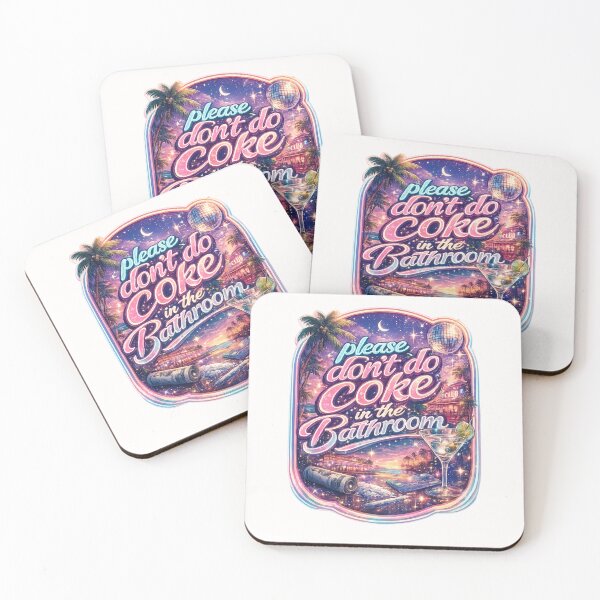 Item preview, Retro Beach Scene – Please Don’t Do Coke in the Bathroom Neon Sign designed and sold by Places On Earth.
