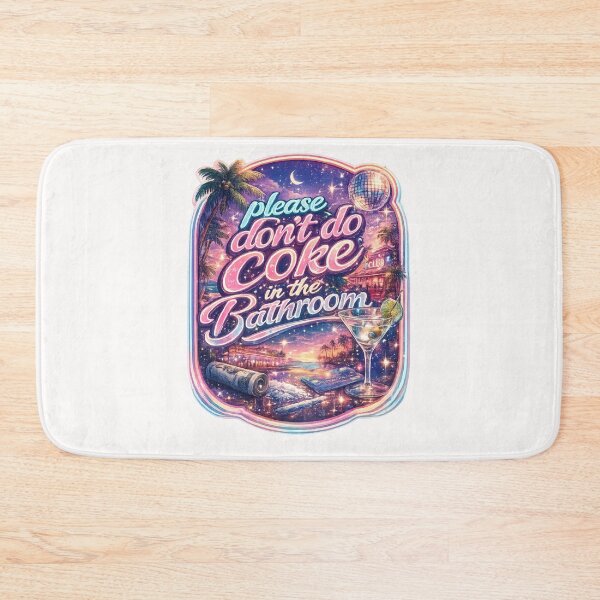 Item preview, Retro Beach Scene – Please Don’t Do Coke in the Bathroom Neon Sign designed and sold by Places On Earth.