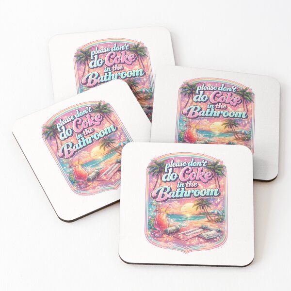 Item preview, Tropical Sunset Warning – Please Don’t Do Coke in the Bathroom Coastal Art designed and sold by Places On Earth.