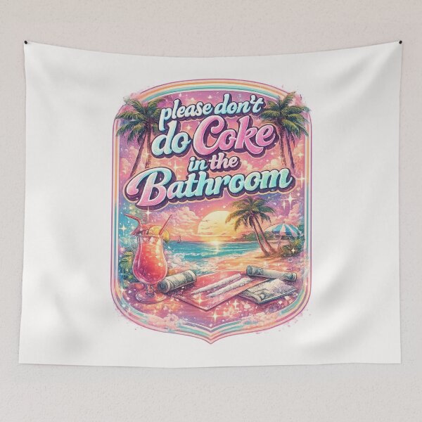 Item preview, Tropical Sunset Warning – Please Don’t Do Coke in the Bathroom Coastal Art designed and sold by Places On Earth.