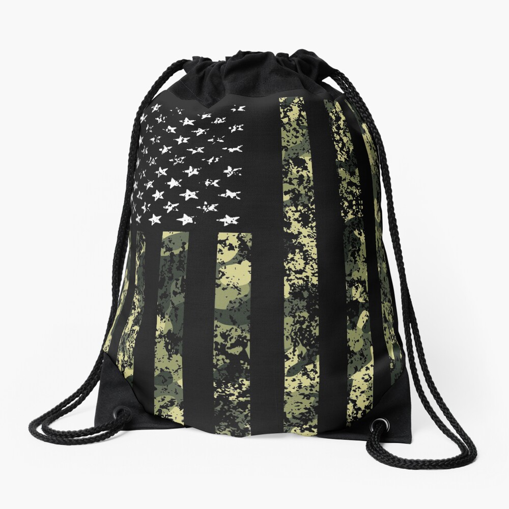 Camo American Flag Drawstring Bag