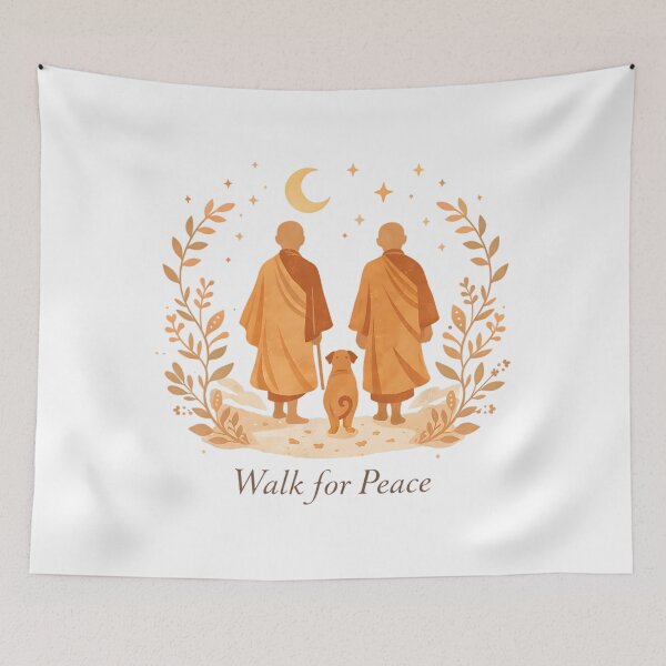 Item preview, Minimalist Zen Art Walk for Peace Monks with Aloka Dog  designed and sold by JaidyKris.
