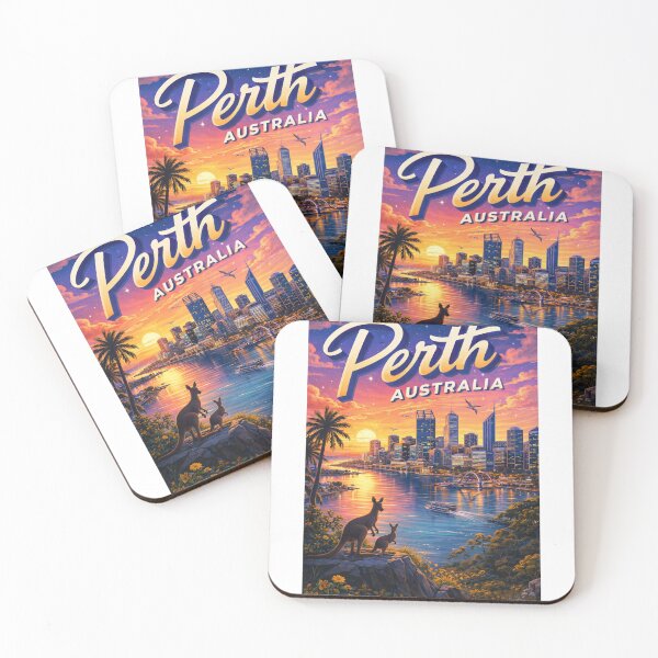 Item preview, Perth Sunset Skyline – Swan River and Elizabeth Quay with Native Wildlife designed and sold by Aryabek.