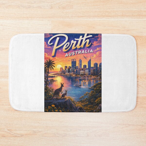 Item preview, Perth Sunset Skyline – Swan River and Elizabeth Quay with Native Wildlife designed and sold by Aryabek.