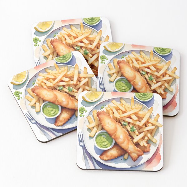Item preview, Yummy fish and chips dish with mushy peas designed and sold by Ponted.