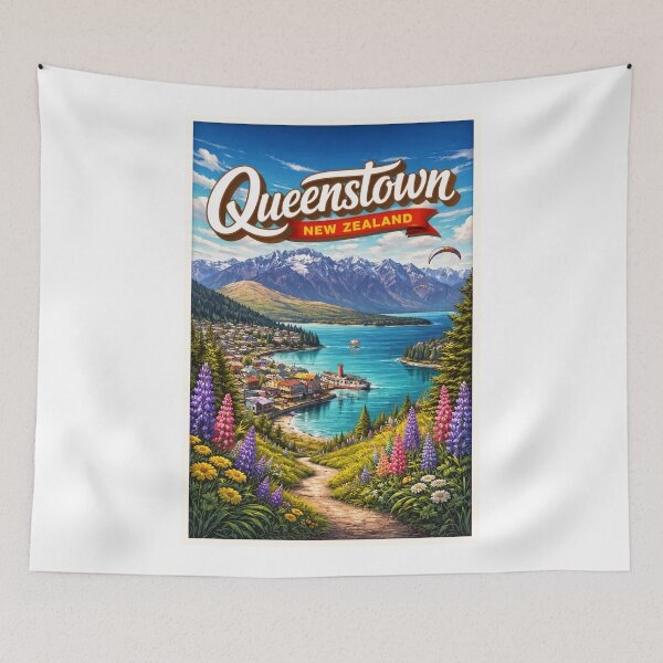 Item preview, Queenstown Pathway – Floral Hillside View of Lake Wakatipu and The Remarkables designed and sold by Aryabek.