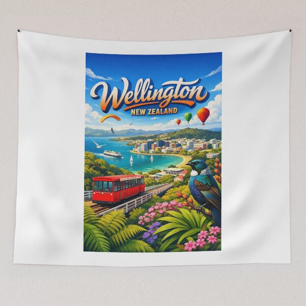 Item preview, Wellington Hillside Cable Car – New Zealand’s Harbour Capital with Native Tui designed and sold by Aryabek.
