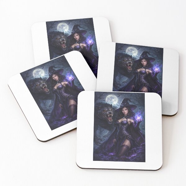 Item preview, Dark Witch and Werewolf – Gothic Fantasy Moonlit Art designed and sold by TMD167207.