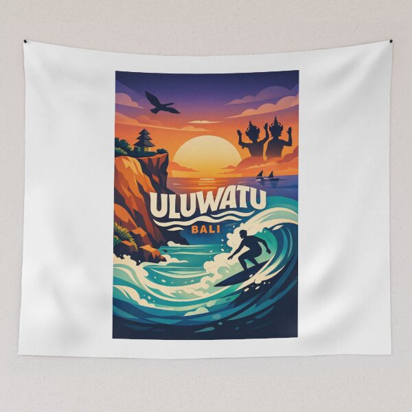 Item preview, Uluwatu Bali Surf Sunset – Clifftop Temple & Ocean Wave Riders designed and sold by Aryabek.