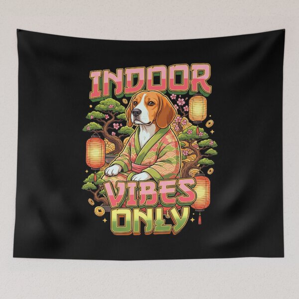 Item preview, Beagle Indoor Vibes Only Japanese Floral  designed and sold by Tong4130.