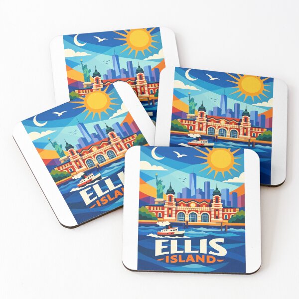 Item preview, Ellis Island and Manhattan Skyline – Statue of Liberty & New York Harbor designed and sold by Aryabek.